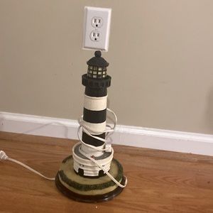 LIGHTHOUSE decorative with red lightbulb wooden Antique